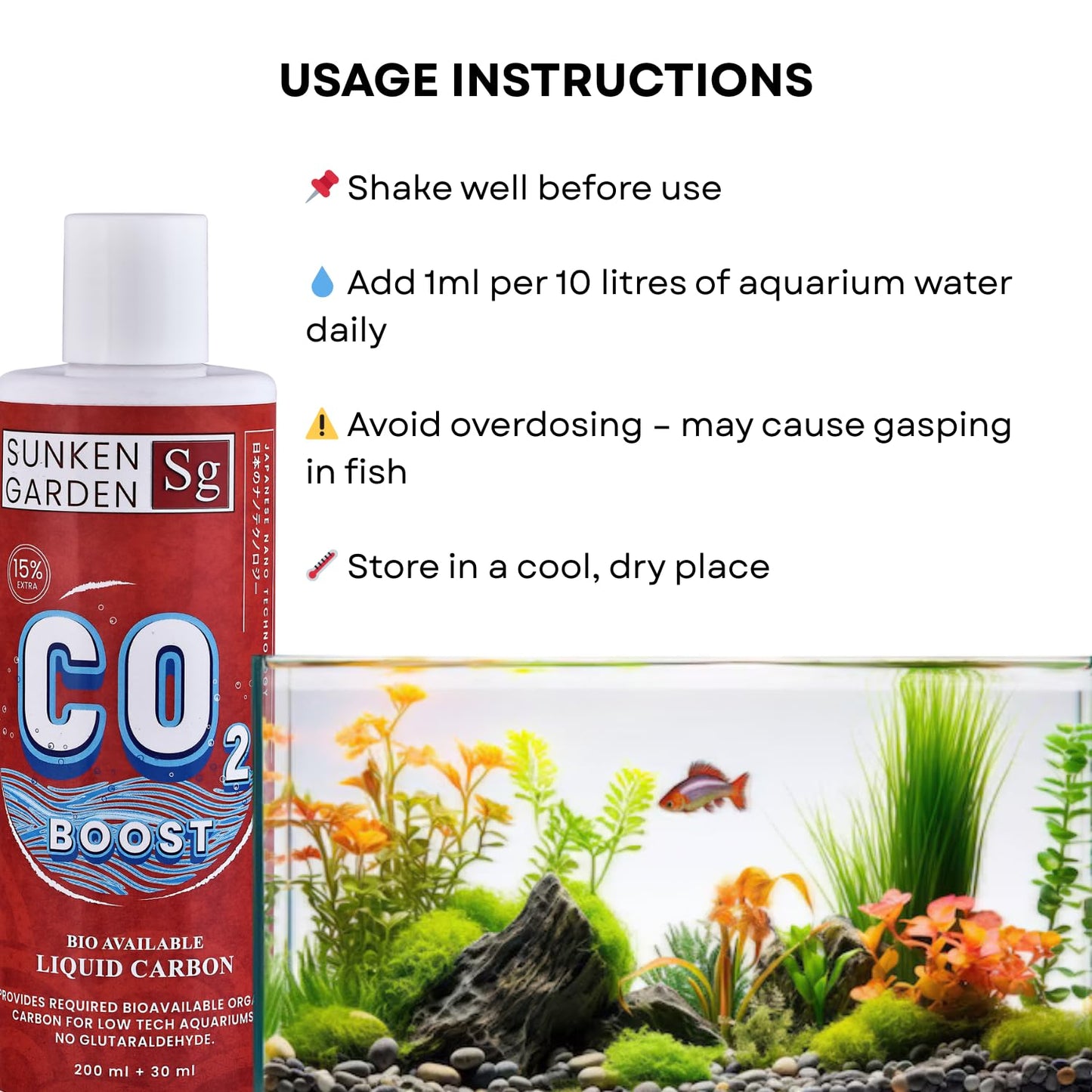 Sunken Garden Liquid CO2 Boost | Organic Carbon Source for Aquatic Plants | Algae-Free Growth | Shrimp Safe (200 ml + 30 ml)