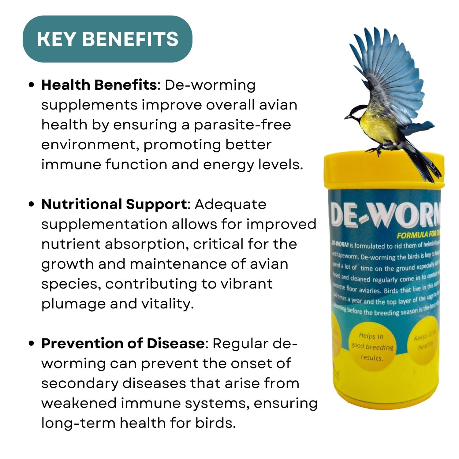 TUNAI SF+ De-Worming Food for Birds | Health Supplements | Original from Store | 100g, All Life Stages, powder