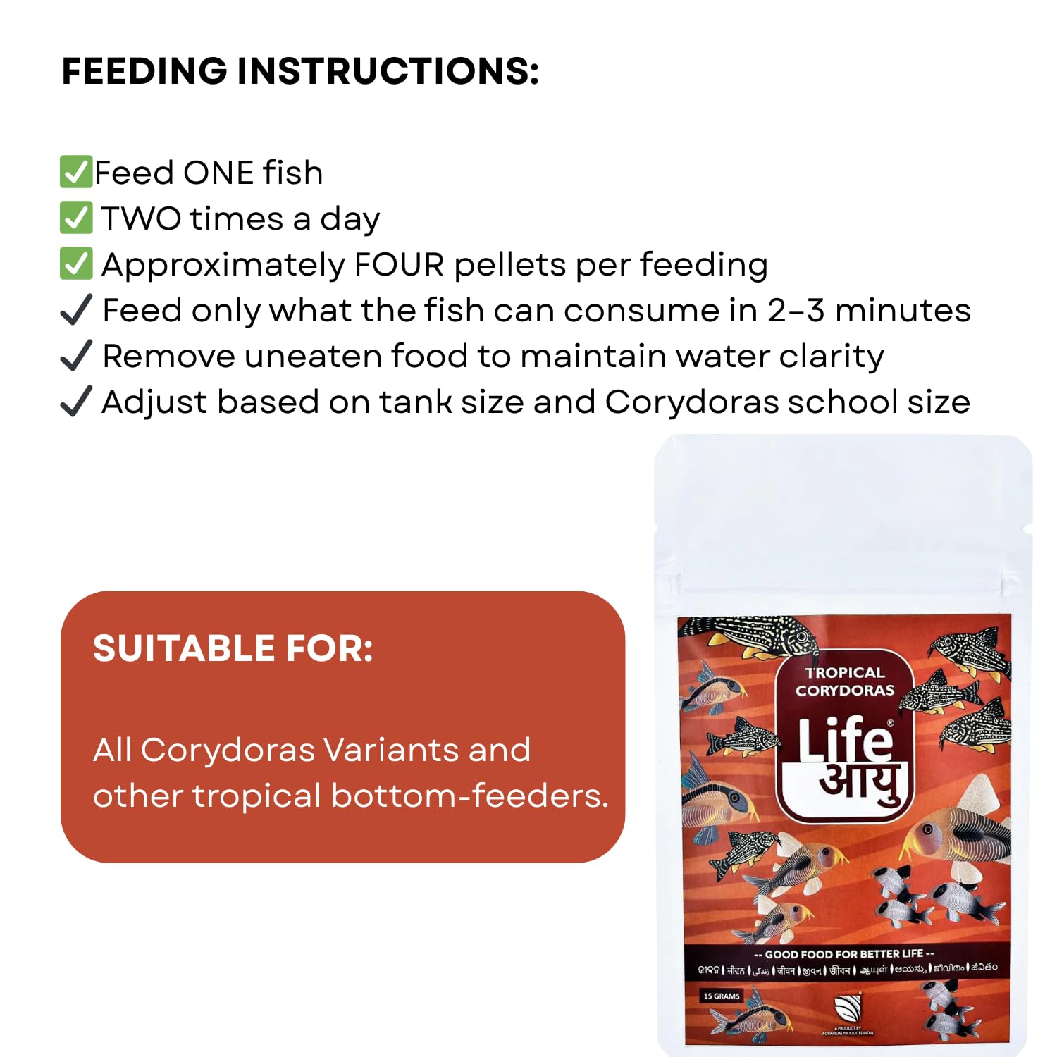 Life AAYU Tropical Corydoras Aquarium Fish Food | Immunity & Metabolism Booster | Ayurvedic Handmade Feed (15 GMS)
