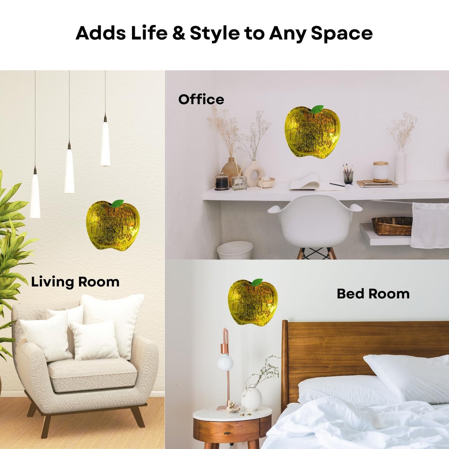 Wall Mount 9-inch Yellow Apple Shape Fish Bowl – Without Stand | Modern Aquarium for Home, Office & Café Décor | Space Saving Design | Elegant Fish Tank & Plant Terrarium | Compact Design