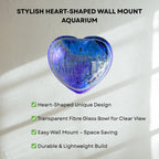 Wall Mount 9-inch Blue Heart Shape Fish Bowl – Without Stand | Modern Aquarium for Home, Office & Café Décor | Space Saving Design | Elegant Fish Tank & Plant Terrarium | Compact Design