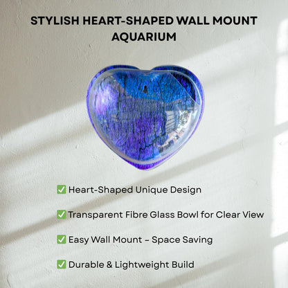 Wall Mount 12-inch Blue Heart Shape Fish Bowl – Without Stand | Modern Aquarium for Home, Office & Café Décor | Space Saving Design | Elegant Fish Tank & Plant Terrarium | Compact Design