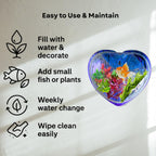 Wall Mount 12-inch Blue Heart Shape Fish Bowl – Without Stand | Modern Aquarium for Home, Office & Café Décor | Space Saving Design | Elegant Fish Tank & Plant Terrarium | Compact Design