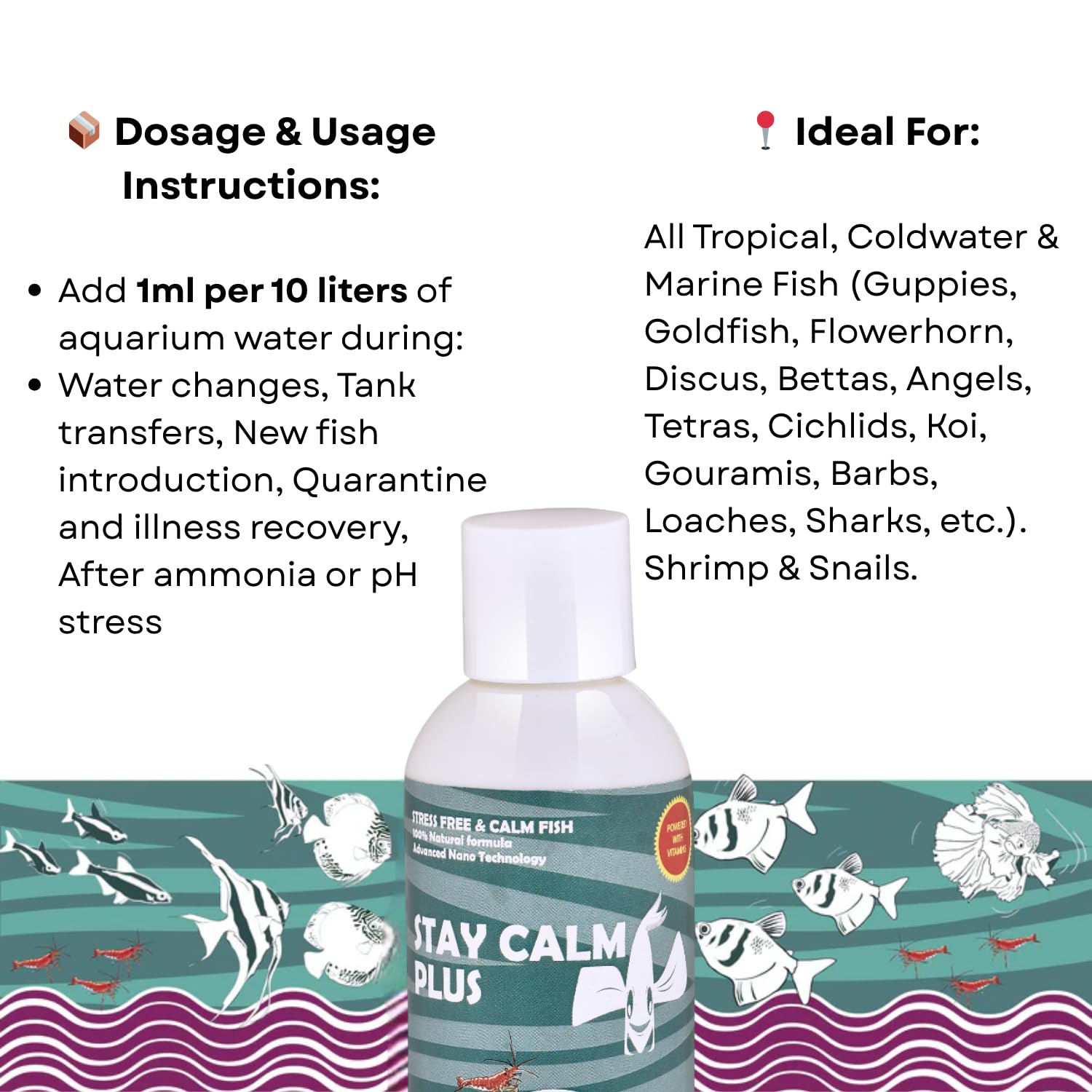Life AAYU Stay Calm Plus Fish Food Supplement | Suitable for All Freshwater and Marine Fish | Improves Resistance to Infection | (100 ml)