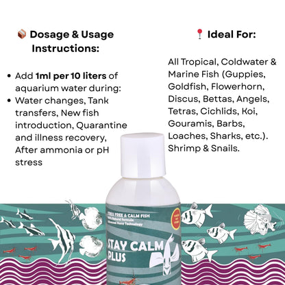 Life AAYU Stay Calm Plus Fish Food Supplement | Suitable for All Freshwater and Marine Fish | Improves Resistance to Infection | (100 ml)