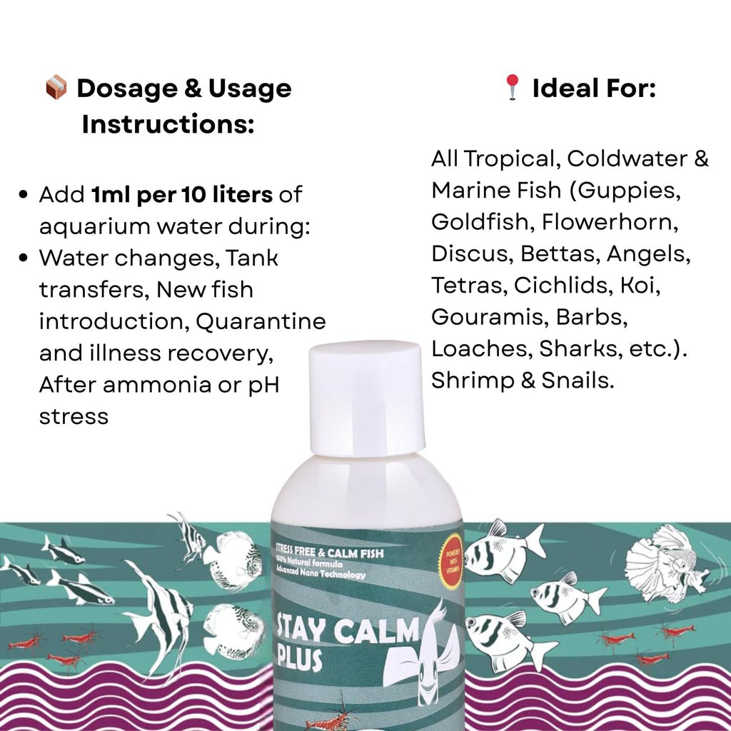 Life AAYU Stay Calm Plus Fish Food Supplement | Suitable for All Freshwater and Marine Fish | Improves Resistance to Infection | (200 ml with Pipette)