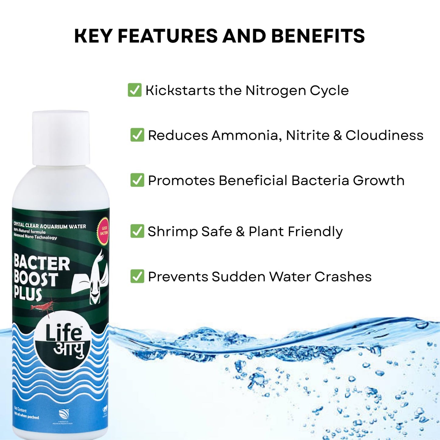 Life AAYU Bacter Boost Plus Supplement | Natural Aquarium Bacteria Starter for Clear Water | Ammonia Control Eco Balance | 100% Shrimp Safe | (200 ml)