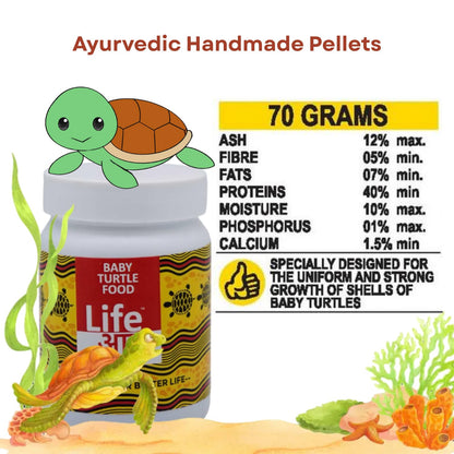 Life AAYU Baby Turtle Food | Ayurvedic Handmade Pellets for Shell Growth, Calcium & Vitality | for 2-inch to 4-inch Baby Turtles (70 GMS)