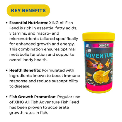 SF+ Xing All Fish Adventure Fish Food | Optimal Health and Growth in Fishes | Originally from TUNAI Store (110gms, Pellets)