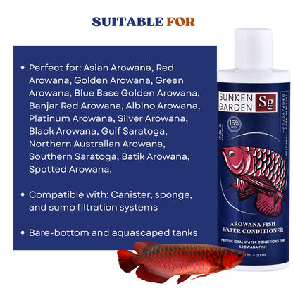 Sunken Garden Arowana Water Conditioner | for Strength, Color & Calm Behavior | Multi-Action Conditioner for Arowanas (200 ml + 30 ml)