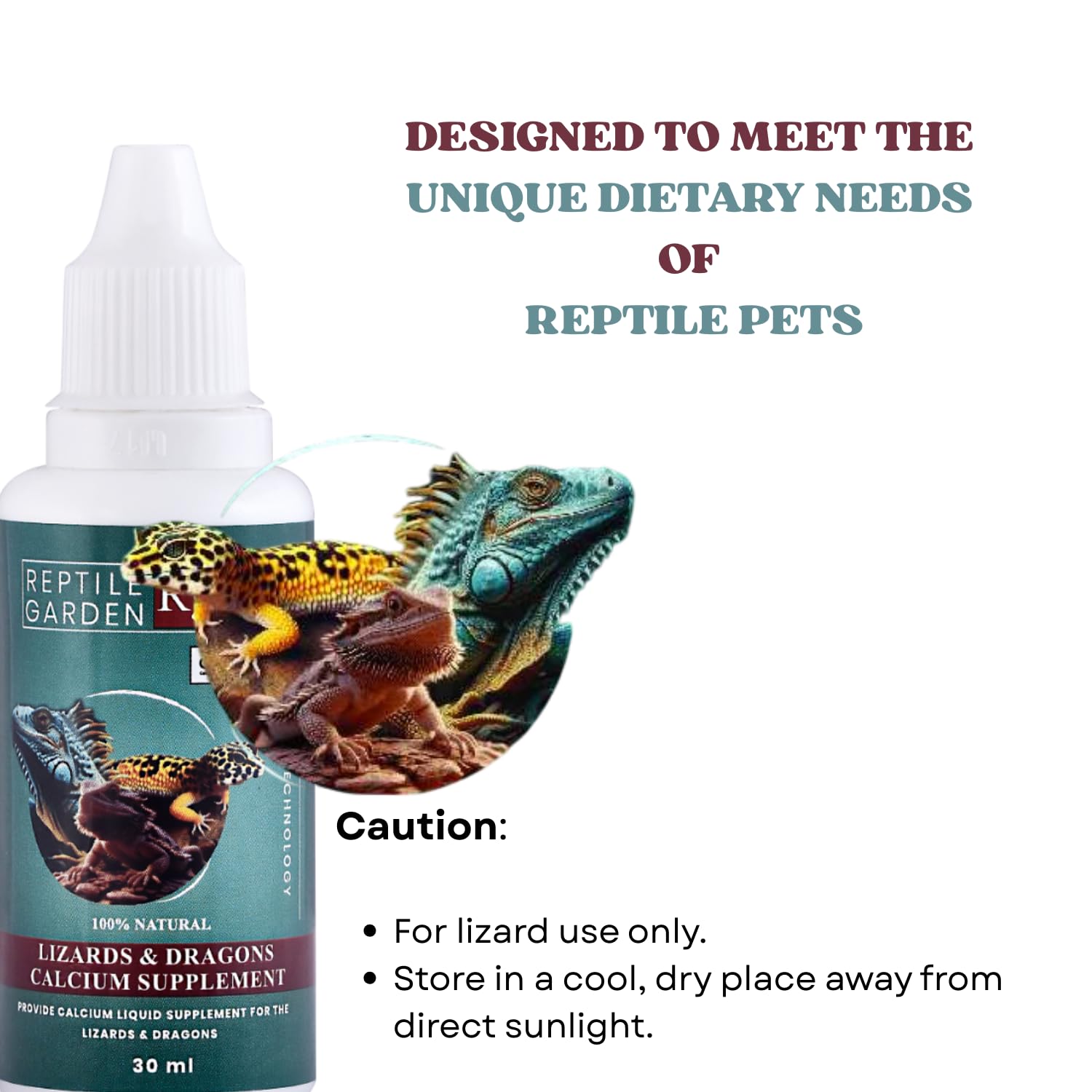 Reptile Garden Lizard and Dragon Calcium | Vital Calcium Supplement | Strengthens Bones, and Boosts Overall Well-Being (30 ml)
