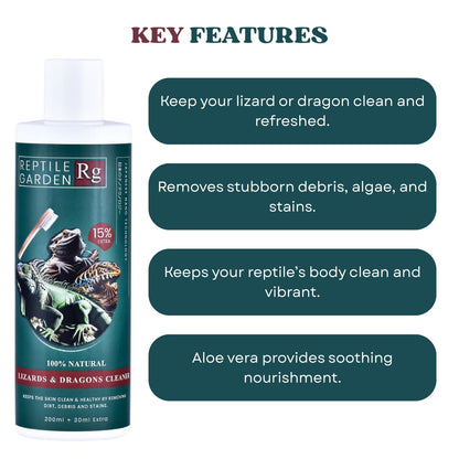 Reptile Garden Lizard & Dragon Cleaner | Removes Stubborn Debris, Algae, and Stains from Your Reptile's Body (200 ml + 30 ml)