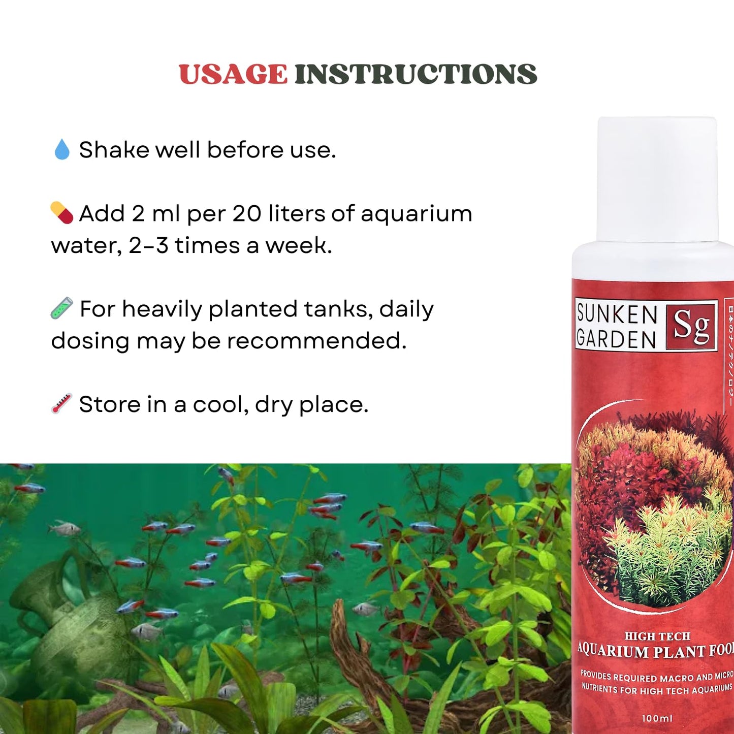 Sunken Garden Vibrance - Dutch-Style Aquarium Fertilizer | All-in-One Formula for Bushy Plant Growth | CO₂ & Non-CO₂ Compatible (100 ml)