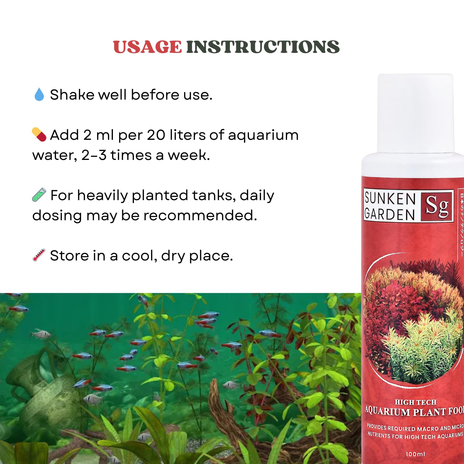 Sunken Garden Vibrance - Dutch-Style Aquarium Fertilizer | All-in-One Formula for Bushy Plant Growth | CO₂ & Non-CO₂ Compatible (100 ml)