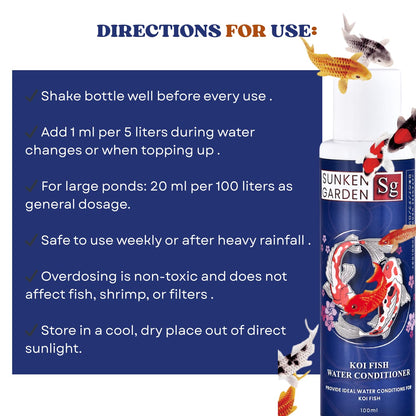 Sunken Garden Koi Fish Water Conditioner | Premium Pond Care for Royal Fish | for Indian Koi & Pond Water (100 ml)
