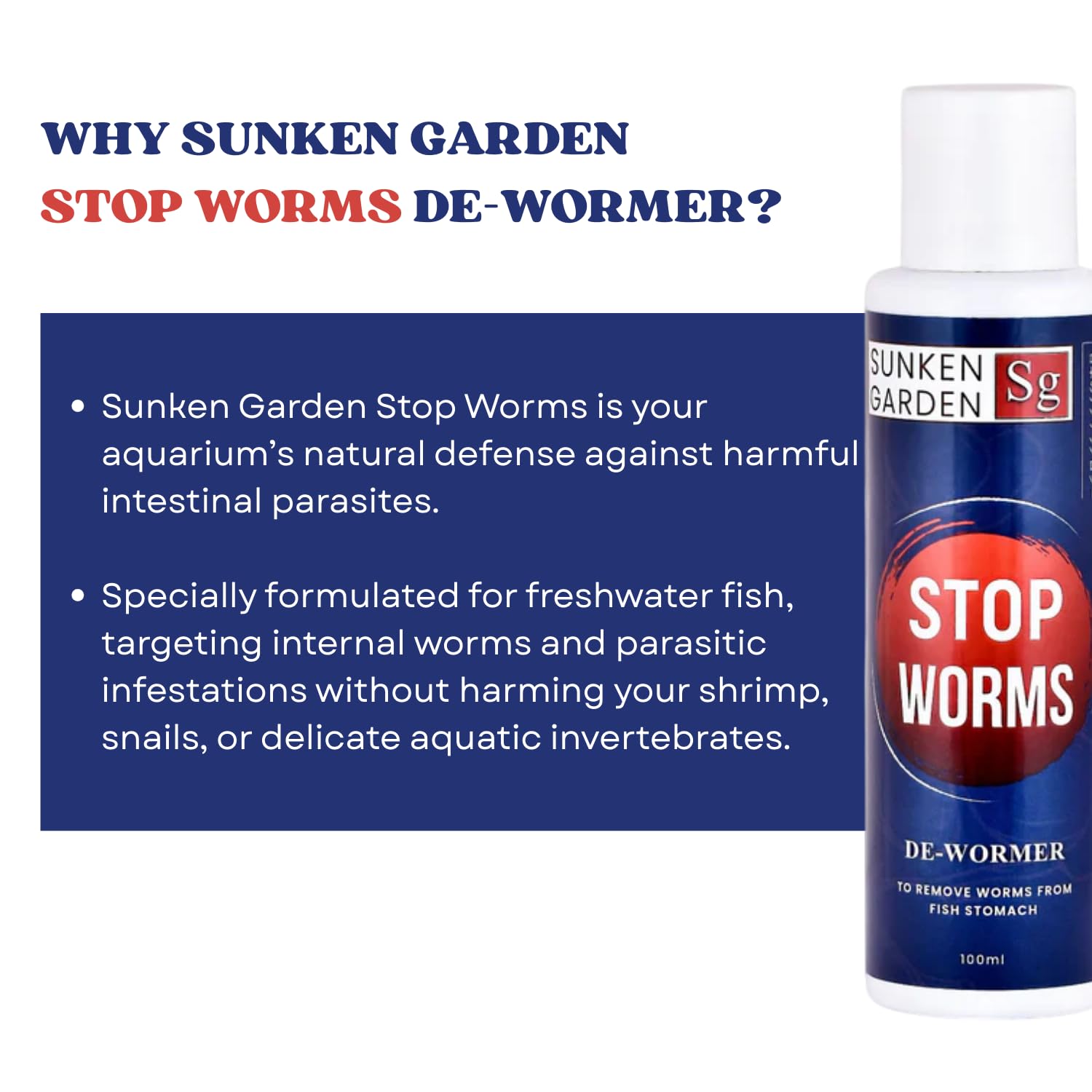 Sunken Garden Stop Worms| Liquid De-Wormer for Freshwater Aquariums | Safe for Fish, Shrimp & Snails (100 ml)