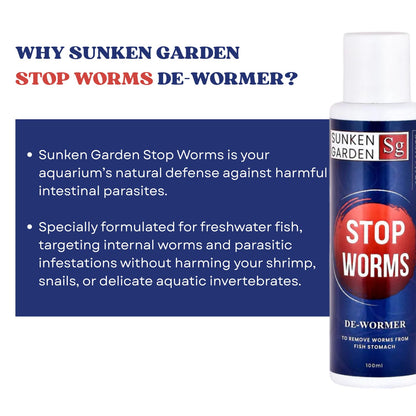 Sunken Garden Stop Worms| Liquid De-Wormer for Freshwater Aquariums | Safe for Fish, Shrimp & Snails (100 ml)