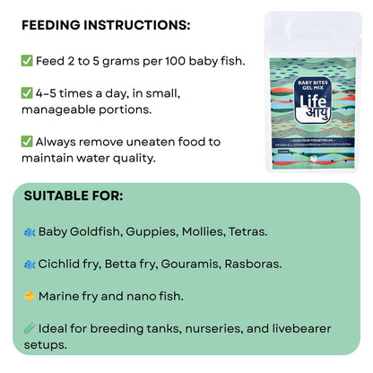 Life AAYU Baby Bites Gel Mix Fish Food | High-Protein Gel Food for Baby Fish Growth & Immunity | with Digestive Enzymes (15 GMS)