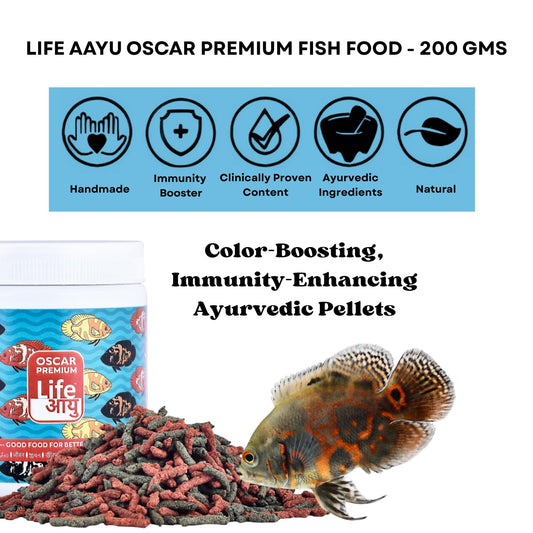 Life AAYU Oscar Premium Fish Food | Color-Boosting, Immunity-Enhancing Ayurvedic Pellets | (200 GMS)