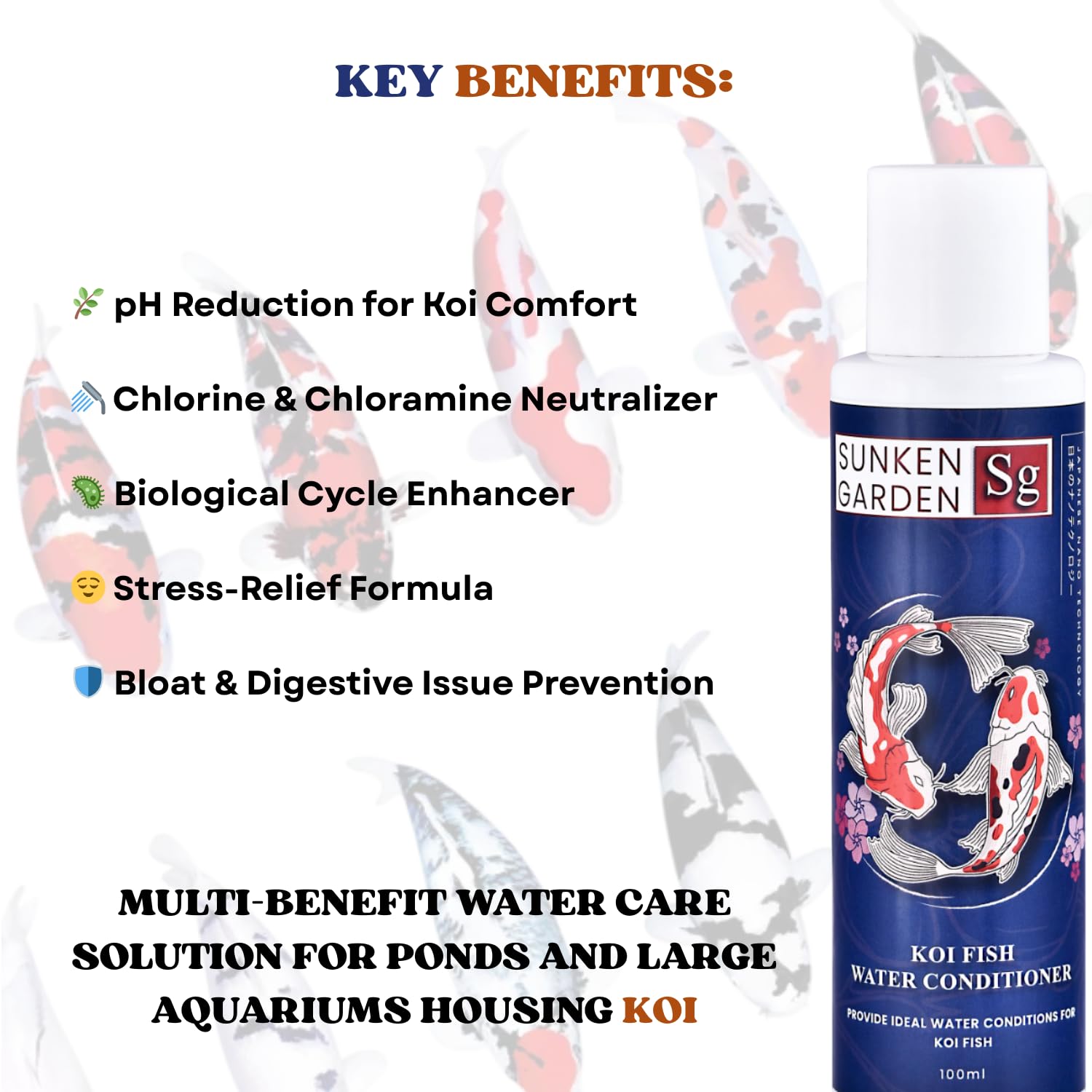 Sunken Garden Koi Fish Water Conditioner | Premium Pond Care for Royal Fish | for Indian Koi & Pond Water (100 ml)