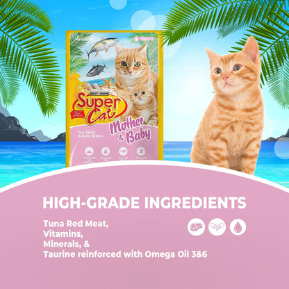 TUNAI SUPERCAT Wet Gravy Daily Diet Food for Mother CAT & Kittens (Pack of 12X80g) with The Goodness of Protein & Fat Rich Tuna and Taurine, Supports Healthy Skin Coat and Boost Instant Energy