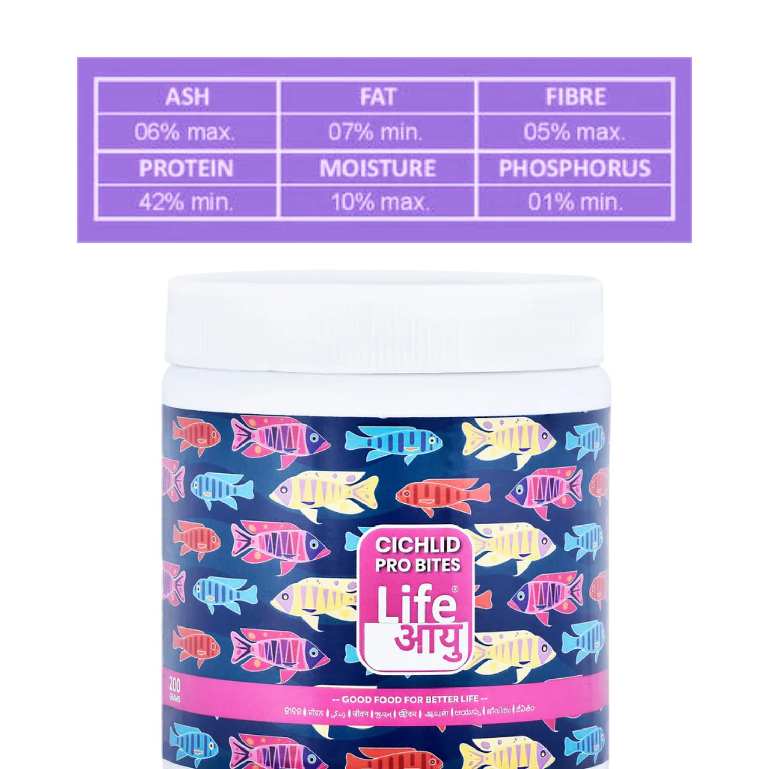 Life AAYU Cichlid Pro Bites Fish Food | Colour-Enhancing Ayurvedic Pellets for Cichlids | Ideal for All Cichlid Species (100gms)