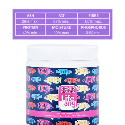 Life AAYU Cichlid Pro Bites Fish Food | Colour-Enhancing Ayurvedic Pellets for Cichlids | Ideal for All Cichlid Species (100gms)