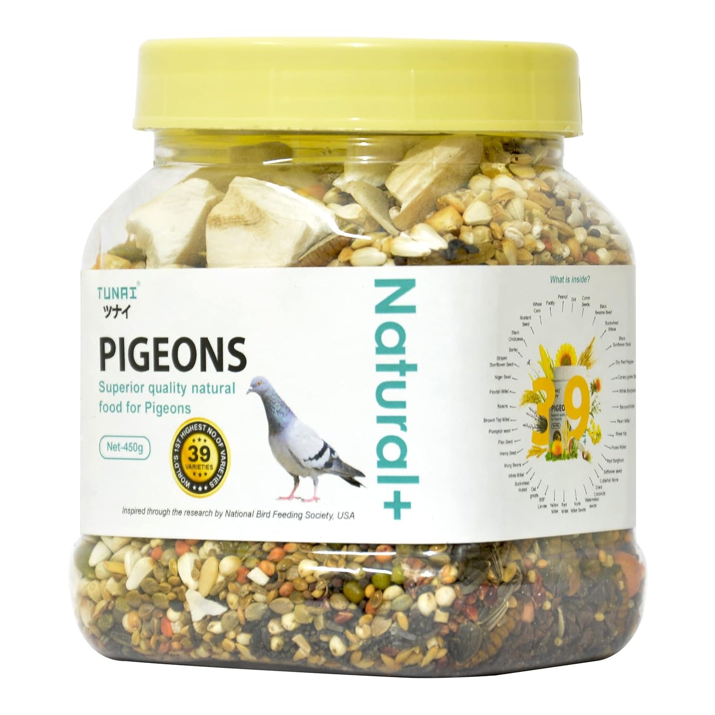 TUNAI Bird Food | Premium Bird Feed 450G With 39 Of Mixed Bird Seeds For Young, Adult Pigeons And Best Treat For All Wild Birds, 1 Count