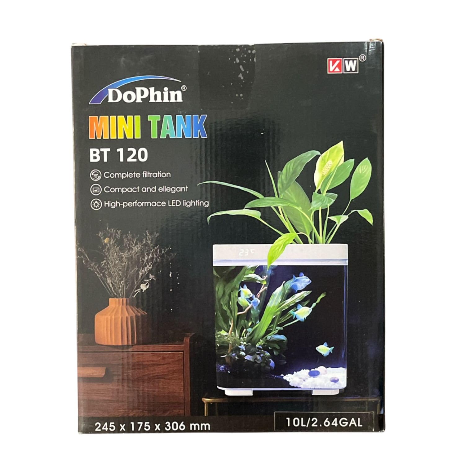 Dophin BT 120 Mini Aquarium Fish Tank | Complete Filtration | Compact and Elegant | Planting Basket | Capacity - 10L Fish Tank (Original from Tunai Store)