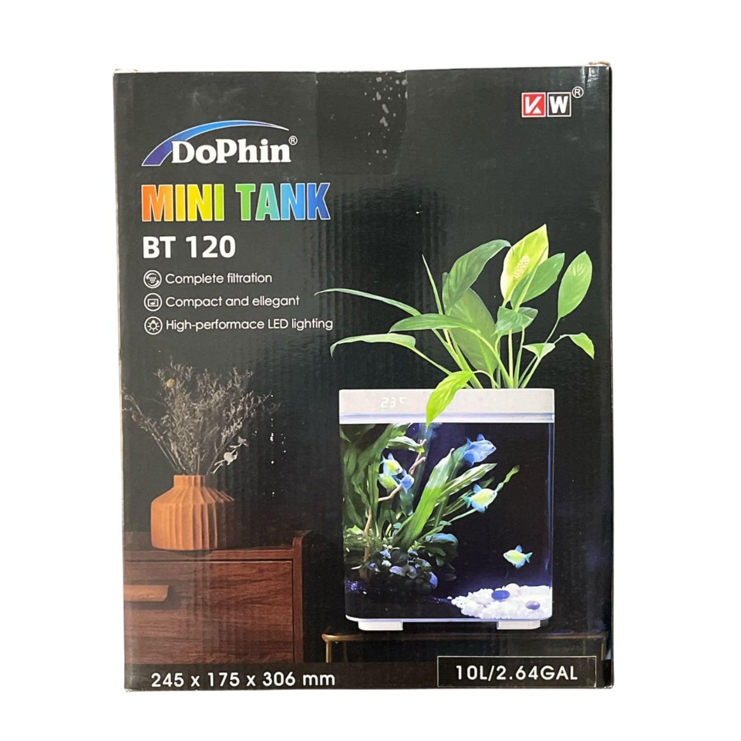 Dophin BT 120 Mini Aquarium Fish Tank | Complete Filtration | Compact and Elegant | Planting Basket | Capacity - 10L Fish Tank (Original from Tunai Store)