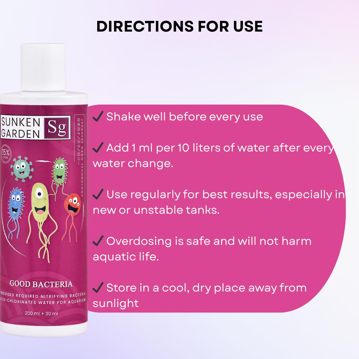 Sunken Garden Good Bacteria Aquarium Water Conditioner | Premium Denitrifying Bacteria for Water Clarity & Bio Stability | Safe for Shrimp & Invertebrates (200 ml + 30 ml)