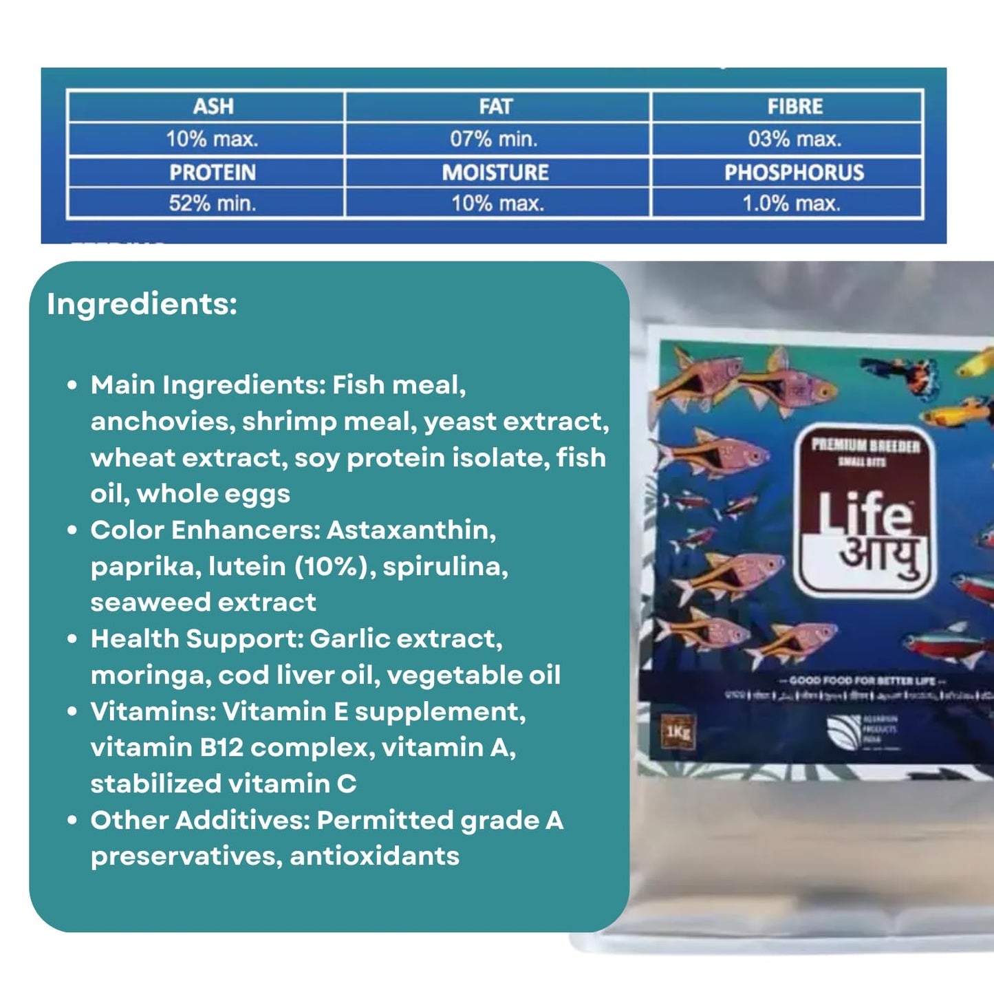 Life AAYU Premium Breeder Bits for Fish | Improve Health, Boosts Immunity, and Enhance Natural Coloration (1 KG, Small Bits)