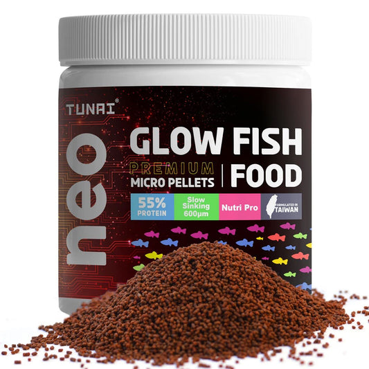 TUNAI Glow Widow Fish Food | 40G | 55% Protein for Strong Tissue Growth| 600 Microns Slow Sinking Aquarium Guppy Food (600 Microns Granules) - All Life Stages