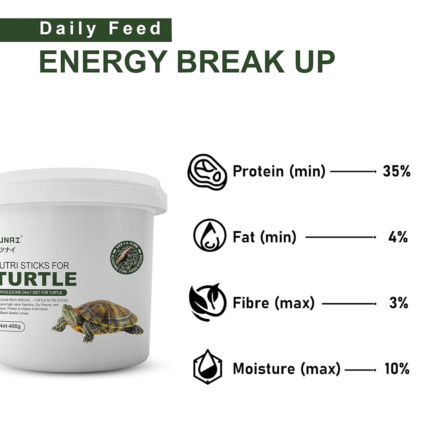 Tunai 3in1 Adult Turtle Food Nutri Sticks Food |400g| with Spirulina, Whole Shrimp and BSFL Worms