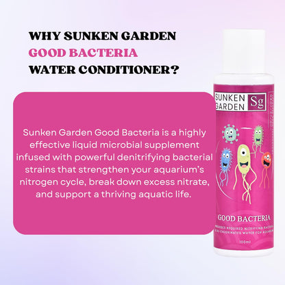 Sunken Garden Good Bacteria Aquarium Water Conditioner | Premium Denitrifying Bacteria for Water Clarity & Bio Stability | Safe for Shrimp & Invertebrates (100 ml)
