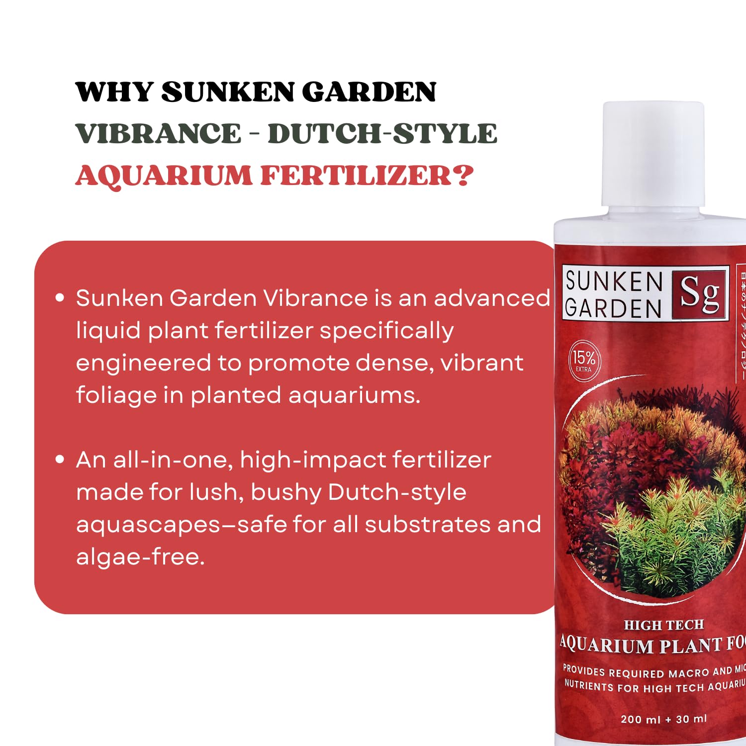 Sunken Garden Vibrance - Dutch-Style Aquarium Fertilizer | All-in-One Formula for Bushy Plant Growth | CO₂ & Non-CO₂ Compatible (200 ml + 30 ml)