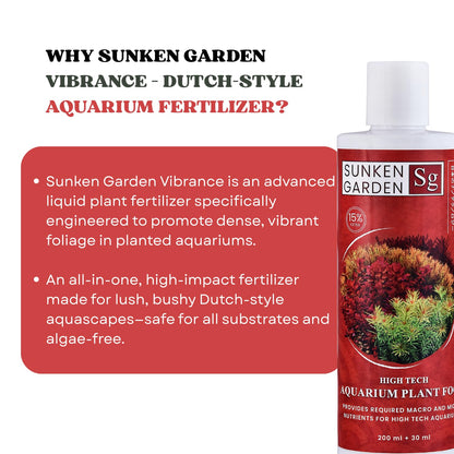 Sunken Garden Vibrance - Dutch-Style Aquarium Fertilizer | All-in-One Formula for Bushy Plant Growth | CO₂ & Non-CO₂ Compatible (200 ml + 30 ml)