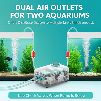 SOBO AQ-016 Aquarium Air Pump (6W | 6L/Min) | Ultra-Quiet Dual Outlet Oxygen Aerator with Adjustable Flow Control | Energy-Efficient Durable Design | Free 3M Tube, 2 Air Stones & Check Valves