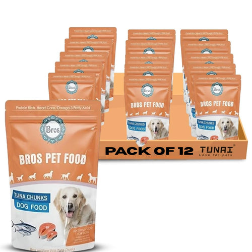 SF+ Bros Pet Dog Food | Pack of 12 | Natural Food for Dogs | Enhanced with Vitamins, Minerals and Other Nutrients (80gms, Tuna Chunks)