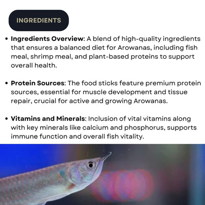TUNAI SF+ Red Fin Baby Fish Arowana Food Sticks | Supports Muscle Growth, Immune Function, and Vitality (380 Gms, Small Pellets)