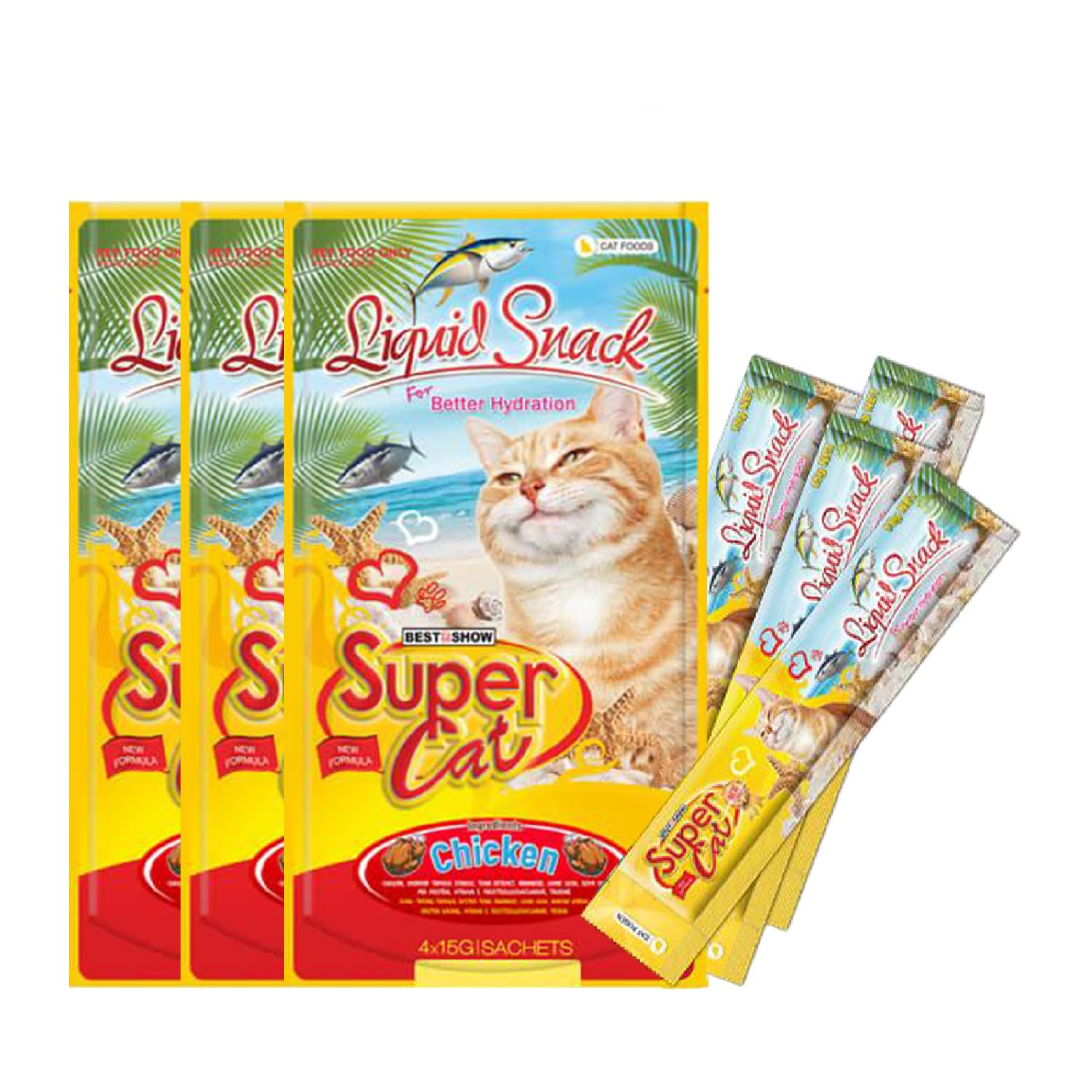 TUNAI SUPERCAT Summer Special Creamy Cat Treat | Liquid Snack for Cats | Wet Cat Treat & Puree Cat Food | Chicken Special | Pack of 3 (Each Pack Contains 4 Sachets, 4x20g)