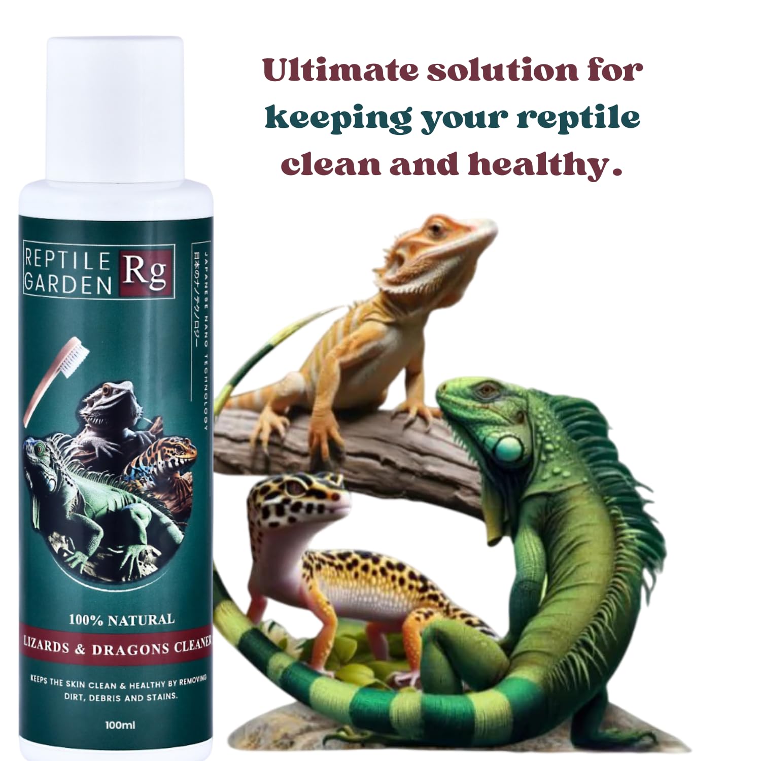 Reptile Garden Lizard & Dragon Cleaner | Removes Stubborn Debris, Algae, and Stains from Your Reptile's Body (100 ml)