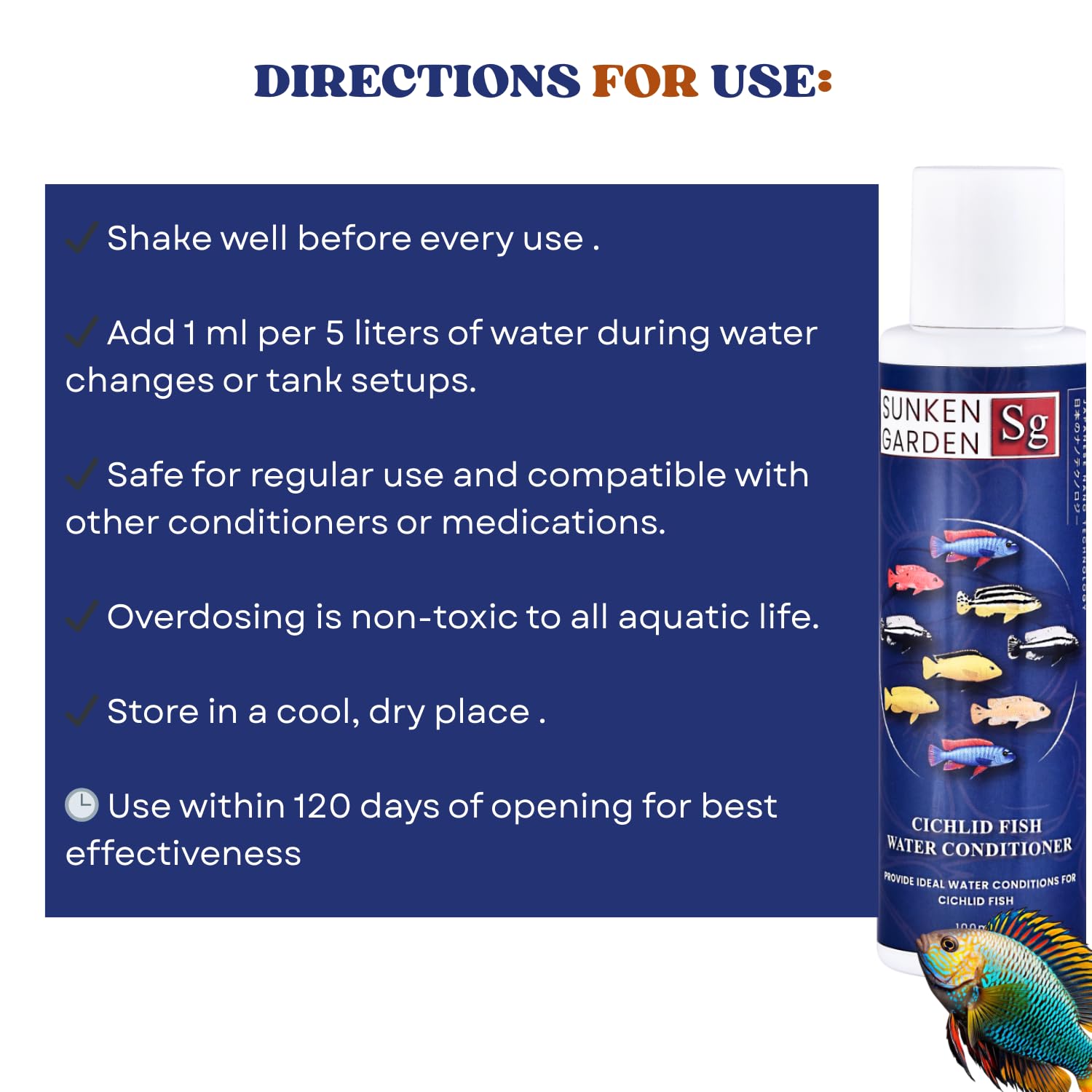 Sunken Garden Cichlid Fish Water Conditioner | Color, Clarity & Control for Your Cichlid Tank | Balanced Water Care for African, South American & Mixed Cichlid Fishes (100 ml)