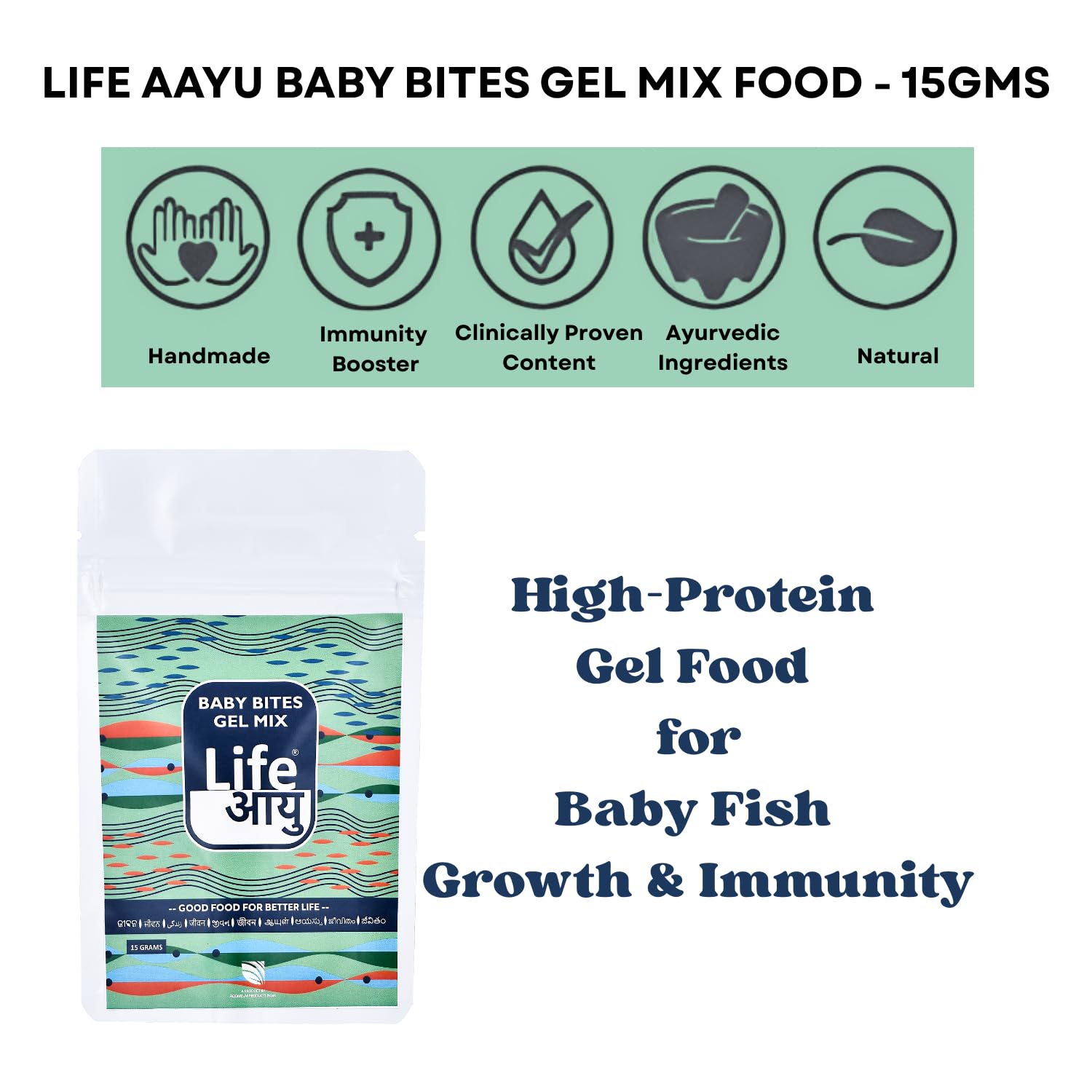 Life AAYU Baby Bites Gel Mix Fish Food | High-Protein Gel Food for Baby Fish Growth & Immunity | with Digestive Enzymes (15 GMS)