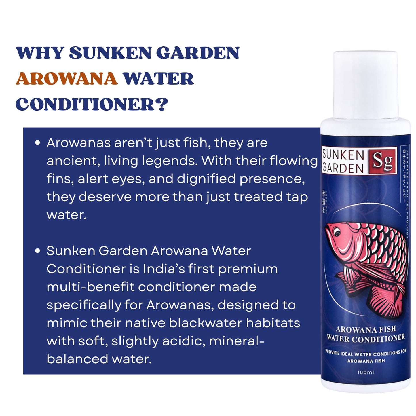 Sunken Garden Arowana Water Conditioner | for Strength, Color & Calm Behavior | Multi-Action Conditioner for Arowanas (100 ml)