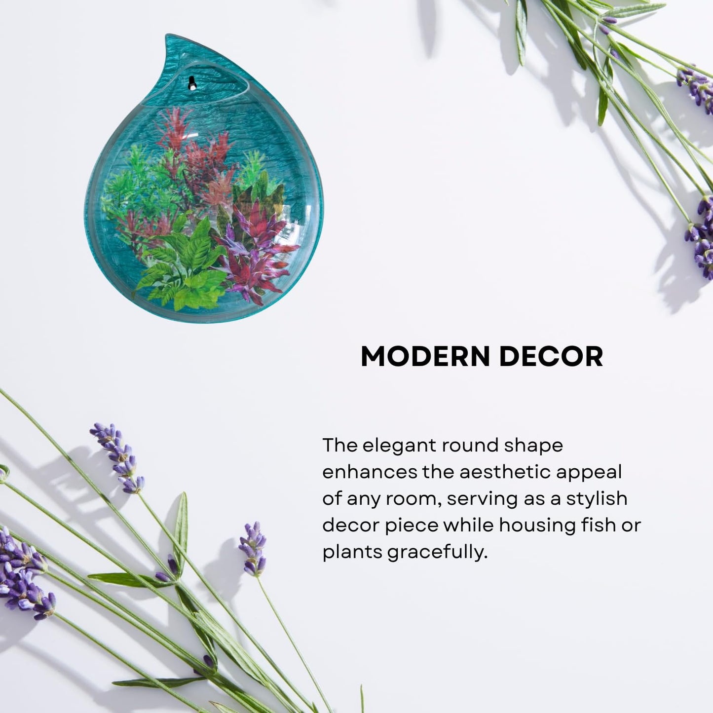 Wall Mount 12-inch Blue Drop Shape Fish Bowl – Decorative Hanging Aquarium (Without Stand) | Space Saving Design | Compact Aquarium for Betta, Guppies & Plants