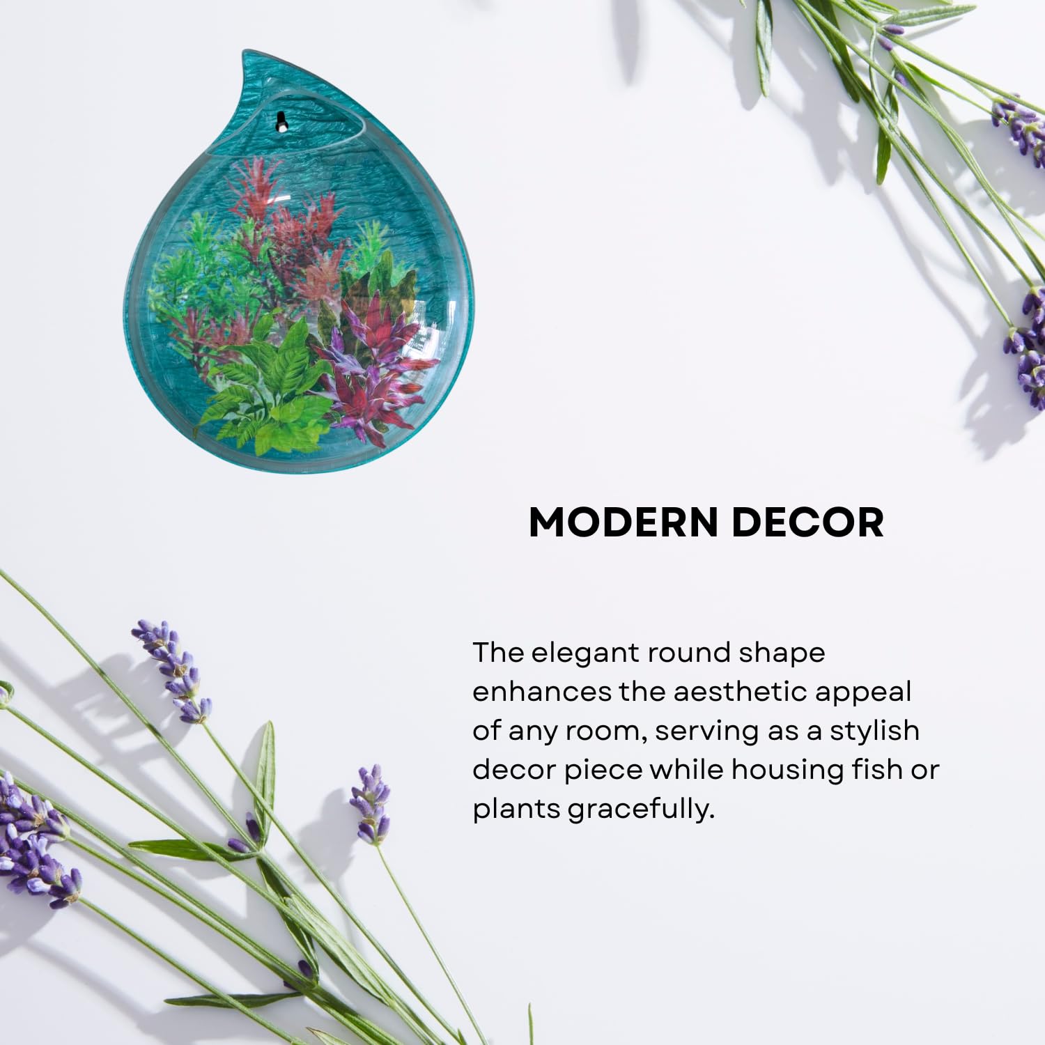 Wall Mount 12-inch Blue Drop Shape Fish Bowl – Decorative Hanging Aquarium (Without Stand) | Space Saving Design | Compact Aquarium for Betta, Guppies & Plants