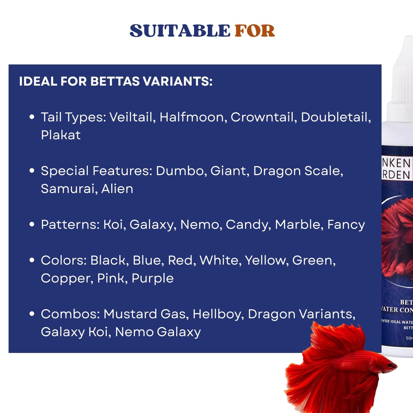 Sunken Garden Betta Fish Water Conditioner | Chlorine Neutralizer + Fin Rot Protection + pH Balancer | Made for Indian Aquariums (50 ml)