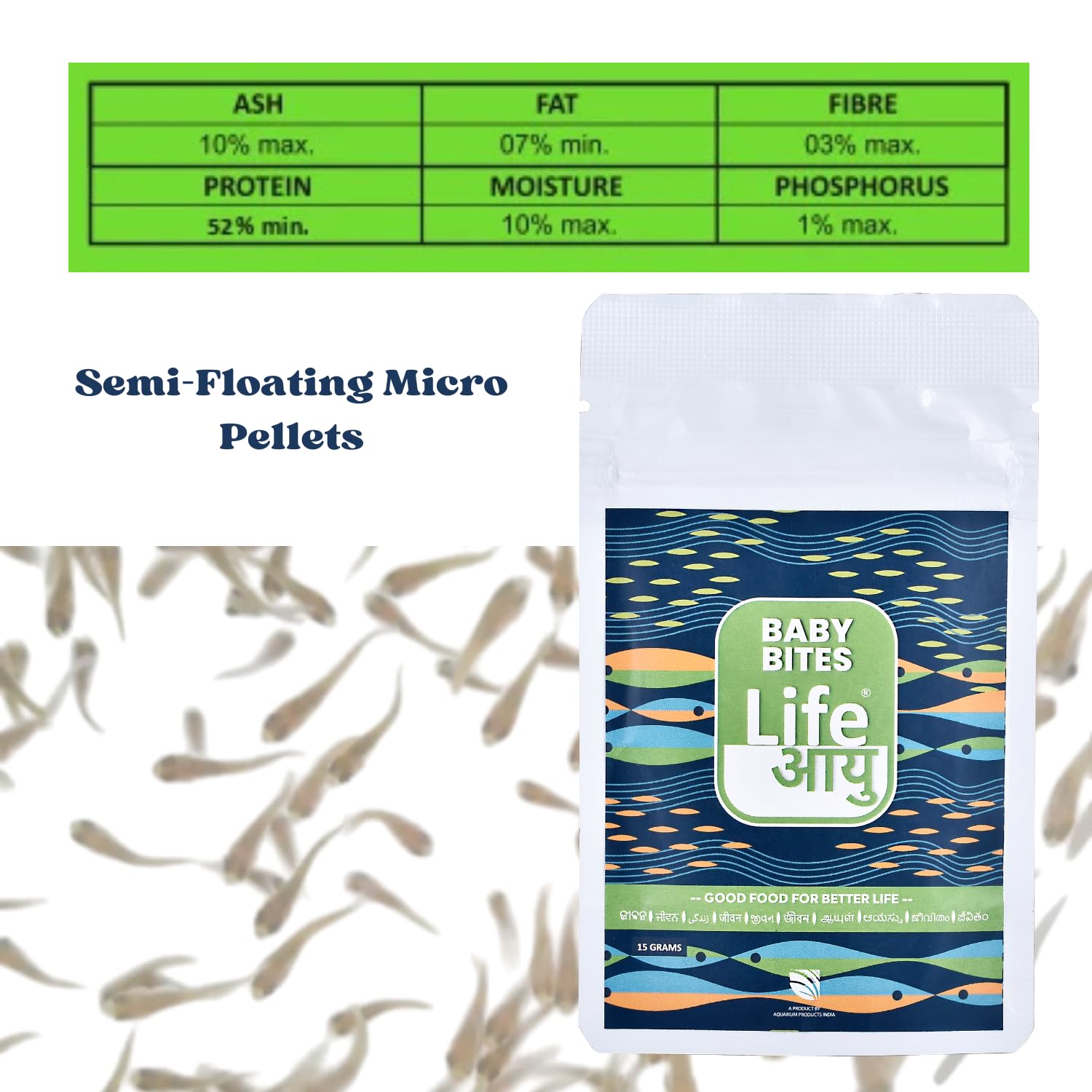 Life AAYU Baby Bites Fish Food | Superfood for Fry & Baby Fish Growth | (15 GMS)
