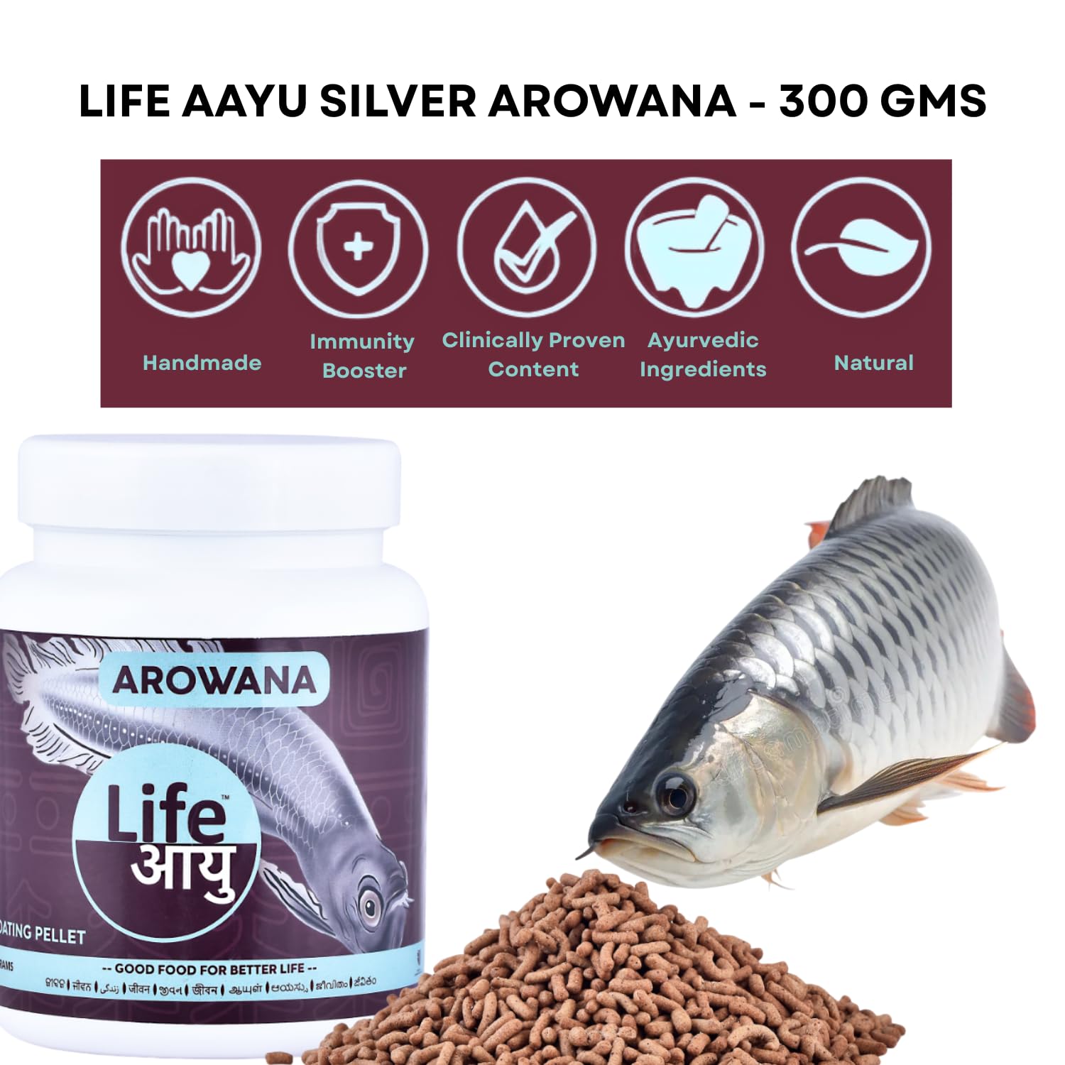 Life AAYU Silver Arowana Aquarium Fish Food | Designed to Improve Muscle, Bone, and Overall Body Strength | Best for Silver Arowanas (450 GMS)